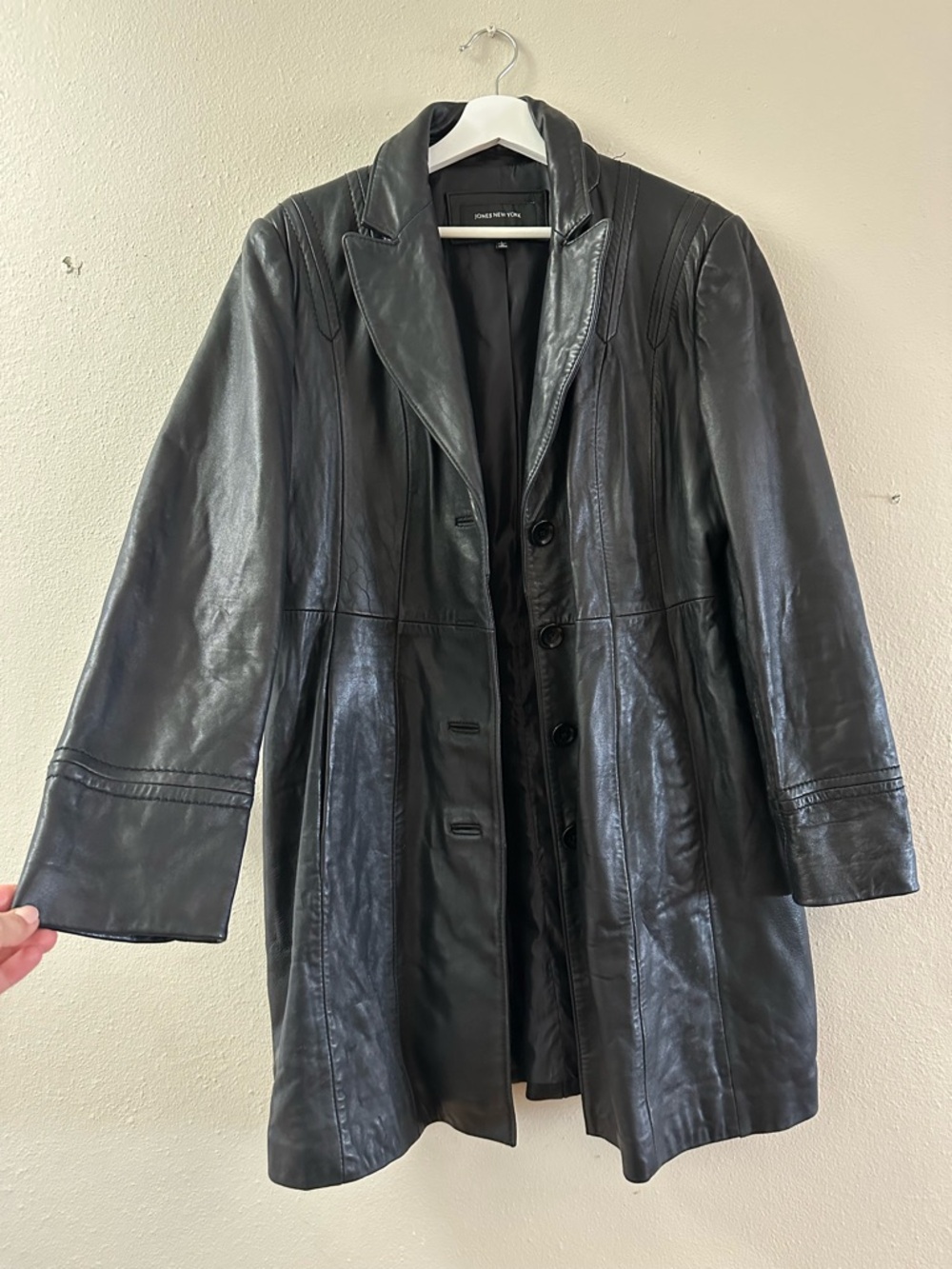 Jones New York Black Leather Button-Front Coat